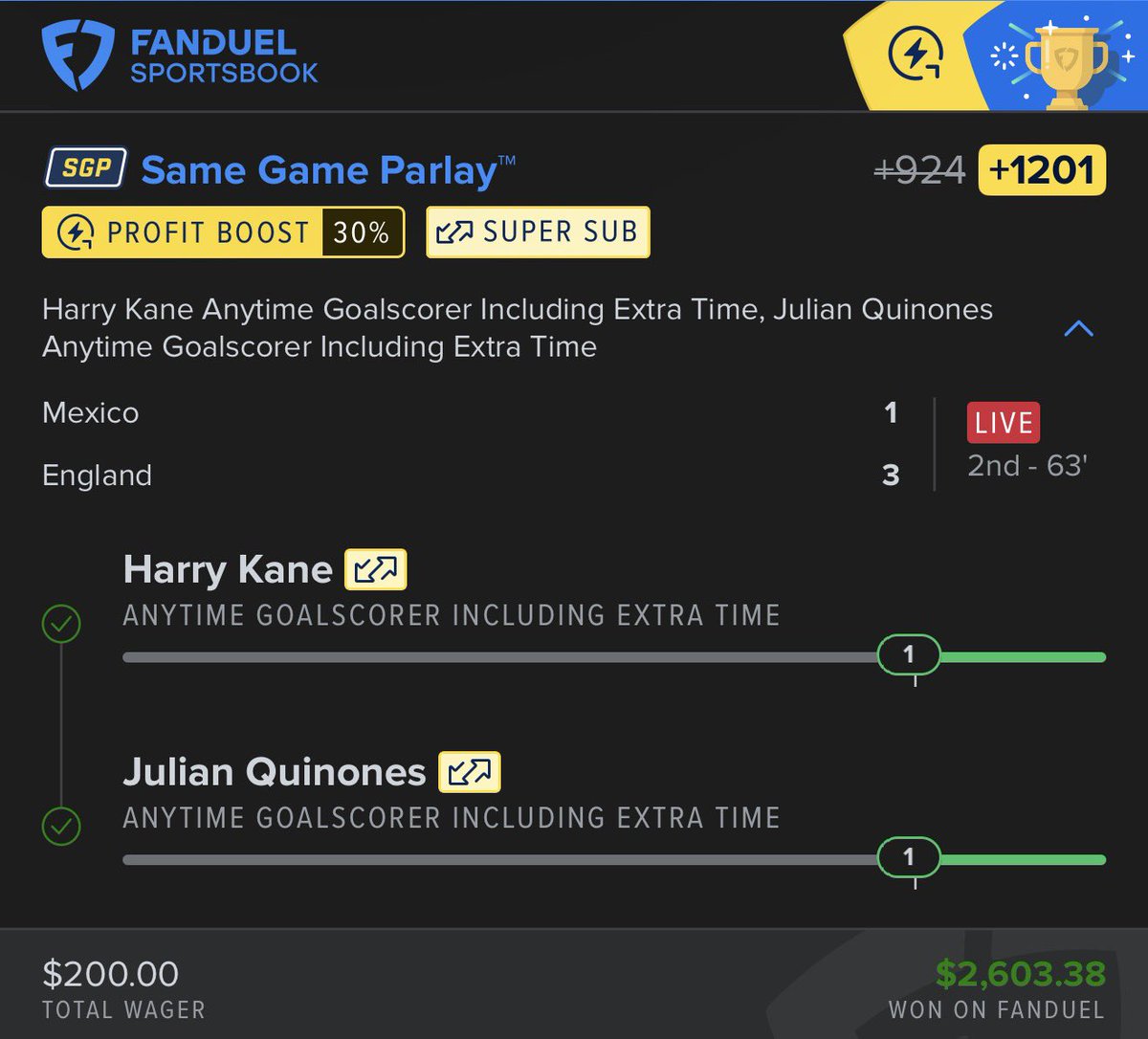 Benjamin1578113's tweet photo. #prizepicksKANE WITH THE GOAL! 🎯🤑

✅$200 —> $2,603 https://t.co/PVN93Y4yAO