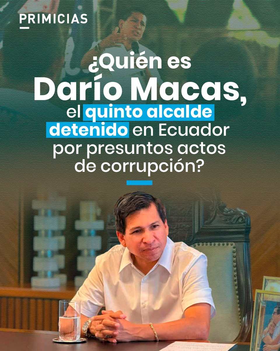 Primicias's tweet photo. Darío Macas llegó en 2023 a la Alcaldía de Machala con el apoyo de la Revolución Ciudadana. A finales de junio fue elegido precandidato a la Prefectura de El Oro con el aval del movimiento provincial PLAN. https://t.co/wO607LZXuw https://t.co/NVJ2JE8xY8