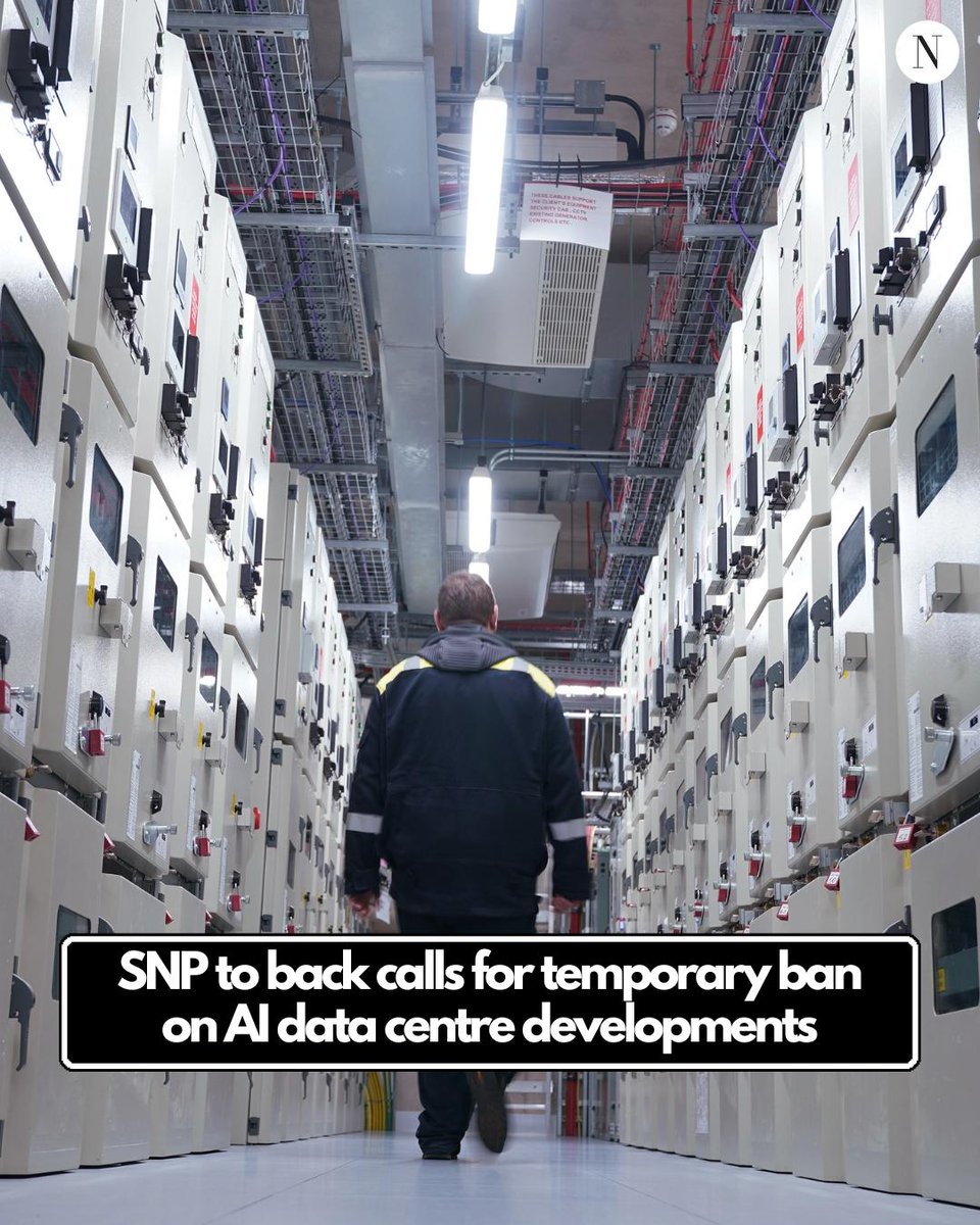 ScotNational's tweet photo. The SNP are set to back calls for a temporary ban on AI data centre developments, The National can reveal.

It comes after months of community protest against proposed sites across the country, as well as pushback from several MSPs from various parties 👇 https://t.co/AwboyNWyQg