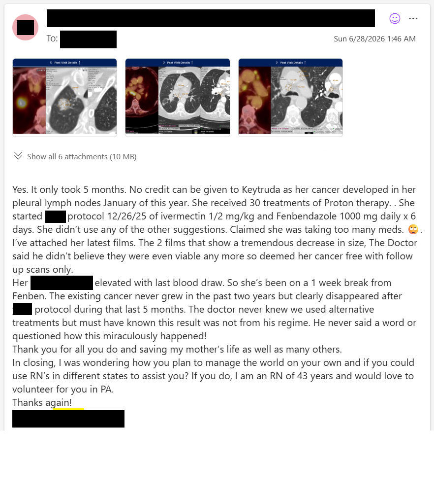 MakisMedicine's tweet photo. BREAKING NEWS: IVERMECTIN and FENBENDAZOLE Testimonial - 85 year old Pennsylvania woman with Lung Cancer reports after 6 months: Cancer Free!!

Oncologist is baffled! 😃

When $200,000 Keytruda failed her, Ivermectin and Fenbendazole made her CANCER FREE in 5 months! 
😉

Did I mention she is 85 years old? 😲

STORY:
85 year old Pennsylvania woman with Lung Cancer

In December 2025 she started:

Ivermectin 0.5mg/kg/day
Fenbendazole 1000mg/day
Oncologist: Keytruda, Proton Therapy

Result after 6 months: Cancer Free!!

"No credit can be given to Keytruda"

"2 films that show a tremendous decrease in size, The Doctor said he didn’t believe they were even viable anymore so deemed her cancer free with follow up scans only"

"The doctor never knew we used alternative treatments but must have known this result was not from his regime. He never said a word or questioned how this miraculously happened!"

"Thank you for all you do and saving my mother’s life as well as many others."

Another baffled Oncologist. I love it!! 😂

Now LISTEN UP...I get hundreds of scared emails from 40 year olds asking if Ivermectin and Fenbendazole will hurt their liver because their doc told them so.

Here is an 85 year old blasting her cancer into outer space like nothing, after a $200,000 Cancer Drug did diddly squat.

Stop being so scared and stop listening to the softly whispered lies of your incompetent Oncologist! 😂
They are literally making these things up!

Every time someone asks a liver question I have to do one of these 🙄🤦‍♂️😴

Just stop living in fear already!!! 😃

An 85 year old, whose daughter is an experienced nurse, is now Cancer Free because she wasn't scared and didn't live in fear. There is a lesson in that!