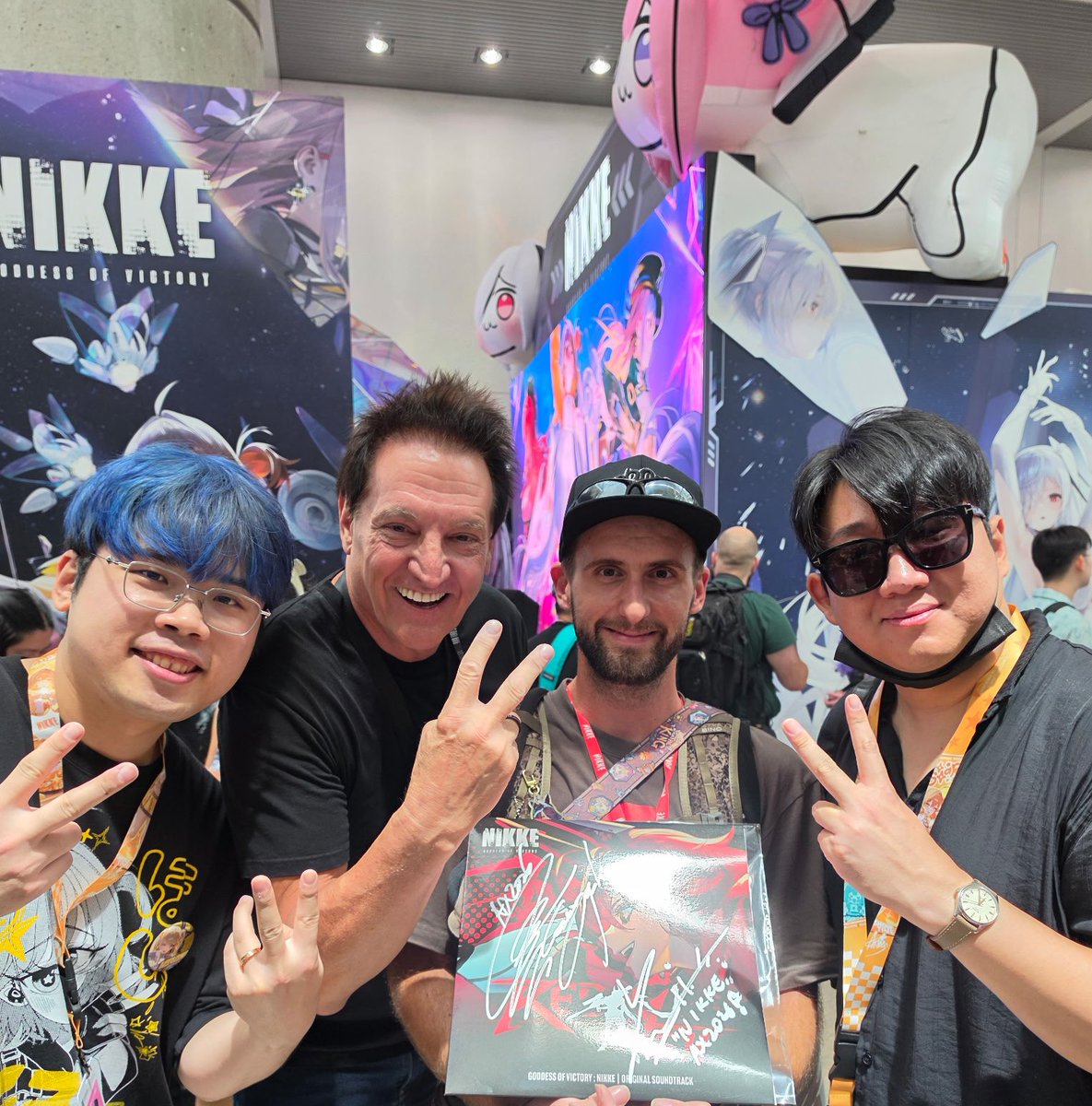 The_Bill_Black's tweet photo. Having met on email &amp; Zoom before... but today! I met @cosmograph0 &amp; Yoo Hyung-seok in person in Los Angeles. What an honour. #NIKKE_en #Doro https://t.co/UMQKNqfoiM