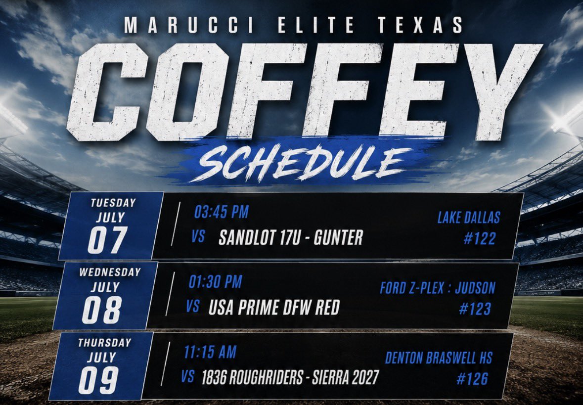 Kizer_Leon's tweet photo. Upcoming schedule for AABC Don Mattingly World Series tournament.

@RecruitMETx @MarucciEliteCTX https://t.co/nvKIkCsbzf