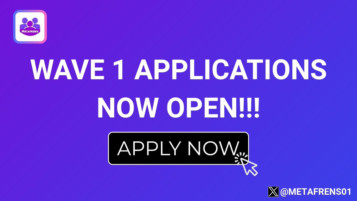 Metafrens01's tweet photo. Applications to join the Metafrens community are officially open! 

This time around, we'll be welcoming new members in two waves.

Wave 1 applications begin today, Wave 2 will open up after Wave 1 closes.

For the first wave, we're looking for individuals with proven skills and experience in the following areas who are ready to contribute and genuinely build with the Metafrens community:

- Graphic Designer
- Artist
- AI Creator (Images & Video)
- Video Editor
- Spaces Host

If you have expertise in any of these areas and are passionate about building in Web3, feel free to apply.

Please note: Top contributors in Metafrens community receive exclusive access to opportunities in the community.

The next post will include the application link to join Metafrens.

Turn on post notifications🔔