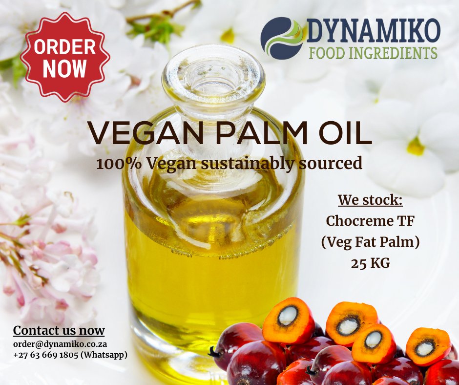 DynamikoFoodIng's tweet photo. Looking for Vegan Palm Oil contact us today on Cell: 063 669 1805.
Palm Oil is used in various products from food to beverages.
#Oils #PalmOil #Vegetable #Fat https://t.co/jV2MveR1uL