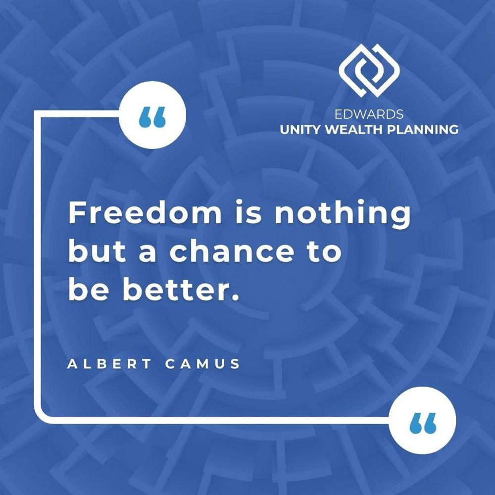 UnityWealthPlan's tweet photo. “Freedom is nothing but a chance to be better.” – Albert Camus. Freedom gives us the opportunity to grow, improve, and become the best version of ourselves. Make the most of that opportunity by taking small steps forward each day. 💡🚀 #GrowthMindset https://t.co/0bvK7eTdh4