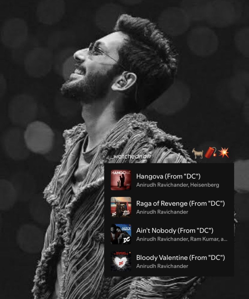 watchednow's tweet photo. Broooo is dropping banger after banger after bangerzzz!!😭🐐🔥…Man just doesn’t know how to miss! 🎶🚀

🐐-rudh fr !!! 😮‍💨📈

#anirudh #heisenberg #dc #ragaofrevenge #bloodyvalentine #aintnobody #hangova
#watchednow https://t.co/qg6lcTxekj