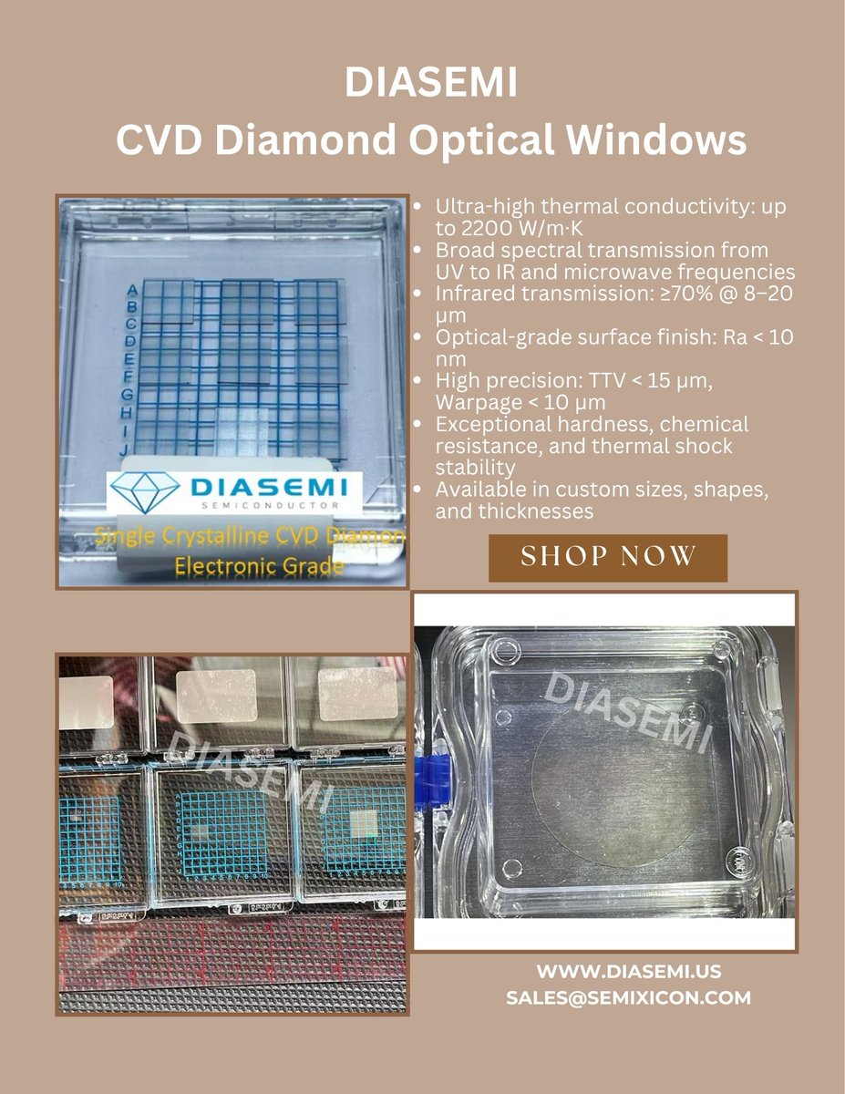 DiamondSemi's tweet photo. DIASEMI Diamond Wedge Optical Window
https://t.co/uA2KnswaVF
sales@semixicon.com
#ScientificInstruments #XRayOptics #MicrowaveWindow #Terahertz #PrecisionOptics #DiamondWedgeOpticalWindow, #CVDDiamondOpticalWindow, #CVDDiamondWindow, #UVSpectrometerWindow, #RamanSpectroscopy, https://t.co/39l67j2XAt