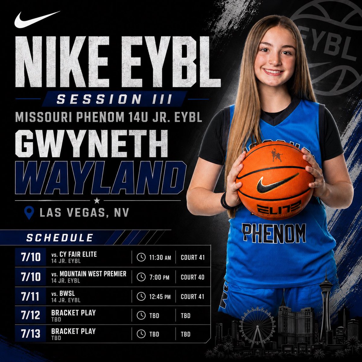 GwynWayland's tweet photo. Schedule for Las Vegas.  Excited to compete - come check us out!
@MissouriPhenom @NikeGirlsEYBL https://t.co/DqTxLXgdrG