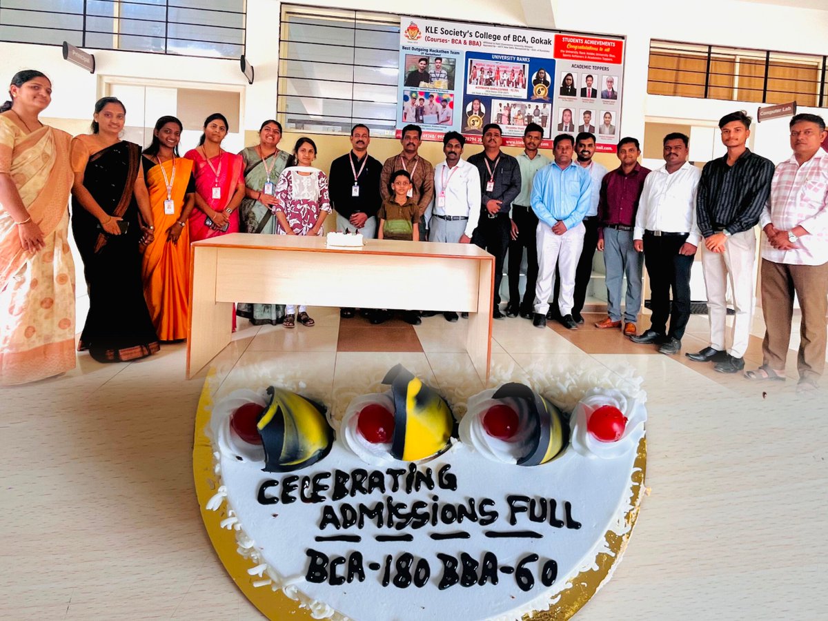 BcaGokak's tweet photo. 🎉 Celebrating BCA 9th Batch (180 Admissions Full) &amp; BBA 5th Batch (60 Admissions Full)! 🎊
At KLE BCA &amp; BBA College Gokak.
#KLEBCAGokak #KLEBBAGokak #AdmissionsFull #BCA9thBatch  admission closed on #25thJune2026 #BBA5thBatch admissions closed on #3rdJune2026 https://t.co/EDjgxP12Ui
