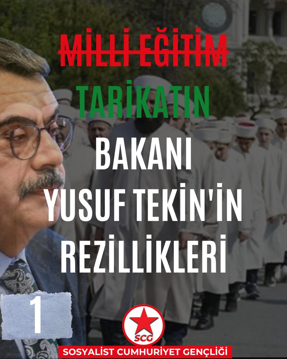 ResmiSCG's tweet photo. Sermaye ve Tarikatın bakanı Yusuf Tekin'in Kurtuluş Savaşı kelimesini kaldırma girişimi gençleri tarikatların pençesine atma çabasının somut göstergelerinden biridir. 

MESEM ve ÇEDES'ten, okul saldırılarından sorumlu tarikatın bakanı Yusuf Tekin derhal istifa etmelidir! https://t.co/mvecFVx5s7