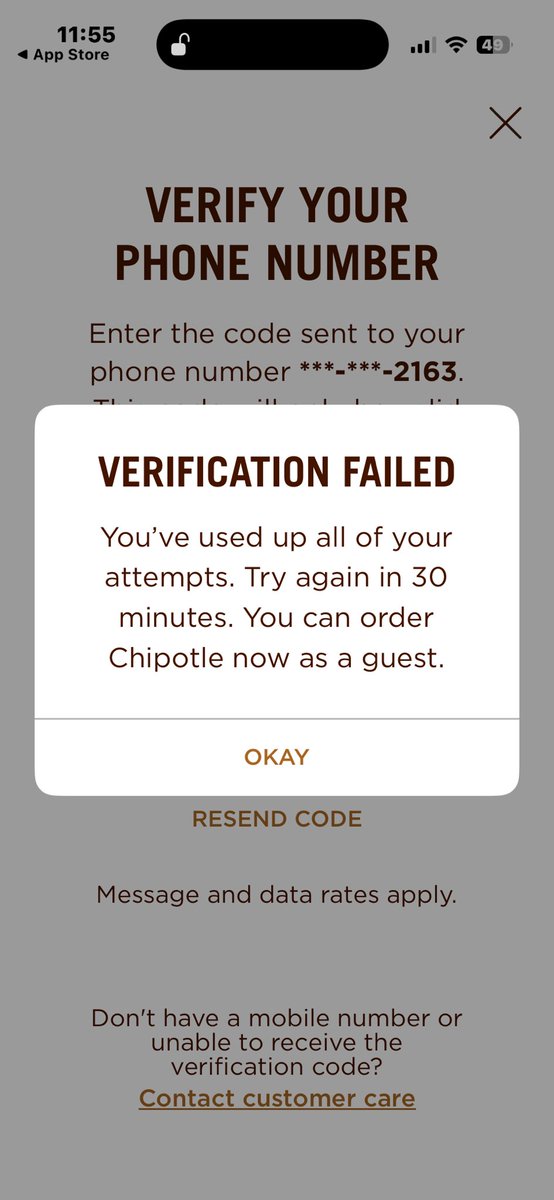 SRaisoni44745's tweet photo. @ChipotleTweets I’m having a hard time accessing my chipotle account. https://t.co/qcLhlF6Ukv