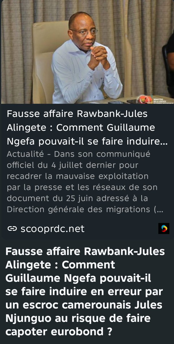 michael_bakemba's tweet photo. #RDC: MISE AU POINT. Le Cabinet du Ministre de la Justice dément formellement les allégations de l’article #ScoopRDC. Le Ministre n’a agi sur base d’aucune "manœuvre" ou "intermédiaire". La justice agit dans le respect de la loi et de la présomption d’innocence. @Presidence_RDC https://t.co/JdXfeQOmI7