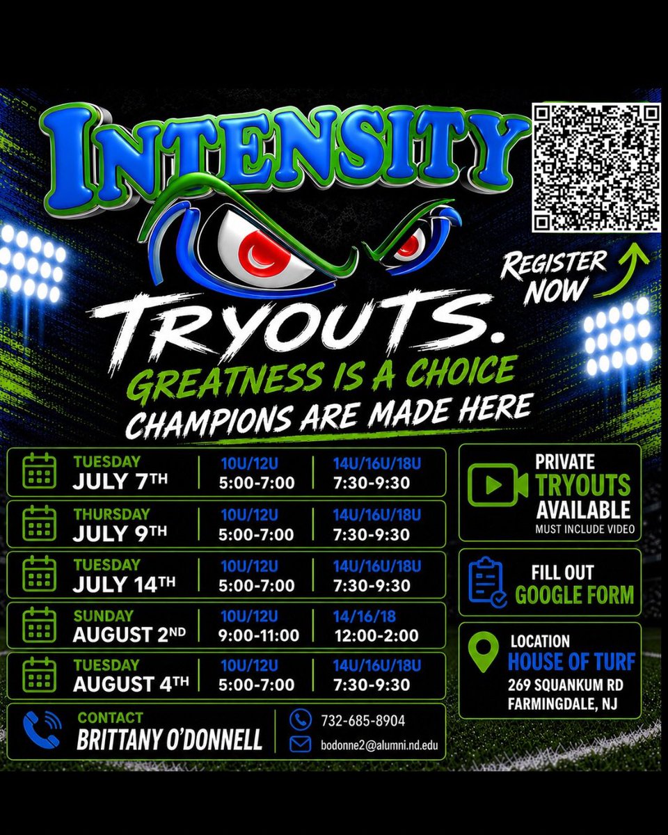 Intensity16uBOD's tweet photo. 🔥 TRYOUTS ARE HERE 🔥

https://t.co/oF0XXiJrmO

Greatness is a Choice. Champions Are Made Here.

Intensity Softball is looking for dedicated athletes ready to compete, develop, and chase greatness.
🥎 10U–18U Teams
📲 Scan the QR code to register
🎥 Private tryouts available (video required)

Your journey starts here. #ChampionsAreMadeHere #IntensitySoftball #GreatnessIsAChoice