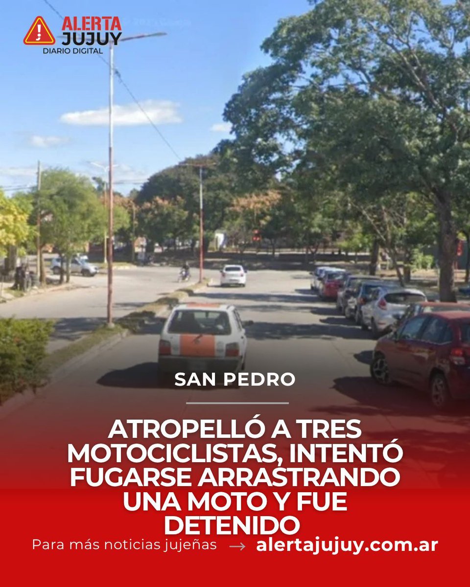 Alerta_Jujuy's tweet photo. SAN PEDRO: ATROPELLÓ A TRES MOTOCICLISTAS, INTENTÓ FUGARSE ARRASTRANDO UNA MOTO Y FUE DETENIDO – Fue detenido metros después. Dos de los heridos tienen fracturas. El conductor fue sometido a alcoholemia. Investiga la UR2. https://t.co/6dL2cbISBH