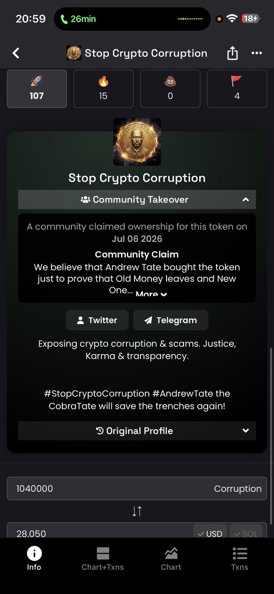 Blockbuster810's tweet photo. $Corruption is updated CTO

@Cobratate is still Holding. 

StOP CRYPTO CORRUPTION 

join the tg 

https://t.co/LHA5vOuyUC https://t.co/YtPftsWYhw
