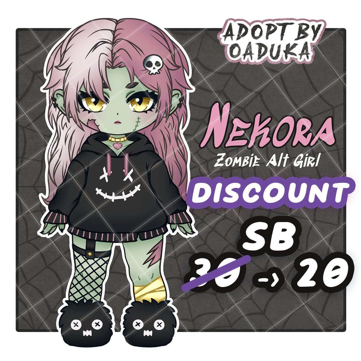 _oaduka_'s tweet photo. New price! 🖤  
The lovely Nekora is still searching for a good home~
Check the first comment ⬇️
─── ⋆⋅☆⋅⋆ ───
#adoptables #adopt #chibi #characterdesign #charactersale #creepycute https://t.co/uwyyQwqmyJ