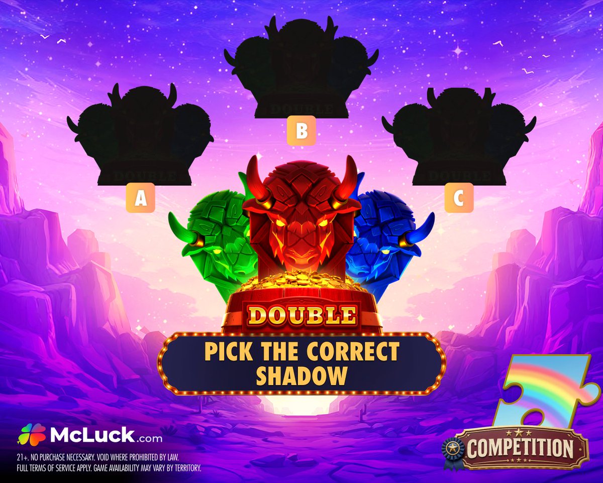 McLuckOfficial's tweet photo. Want to win GC 40,000 + FREE SC 20 with 3 Big Barrels Buffalo?

Spot the matching shadow to be 1 of 10 selected in this slot trivia. 🦬

Comment A, B, or C + #LuckCompetition to participate on #McLuck.

Ends July 6, 11:59 PM PT.

Spin. Win. Repeat. 🍀

Play Now! LINK IN BIO! 📲 https://t.co/apVU5P2VZB