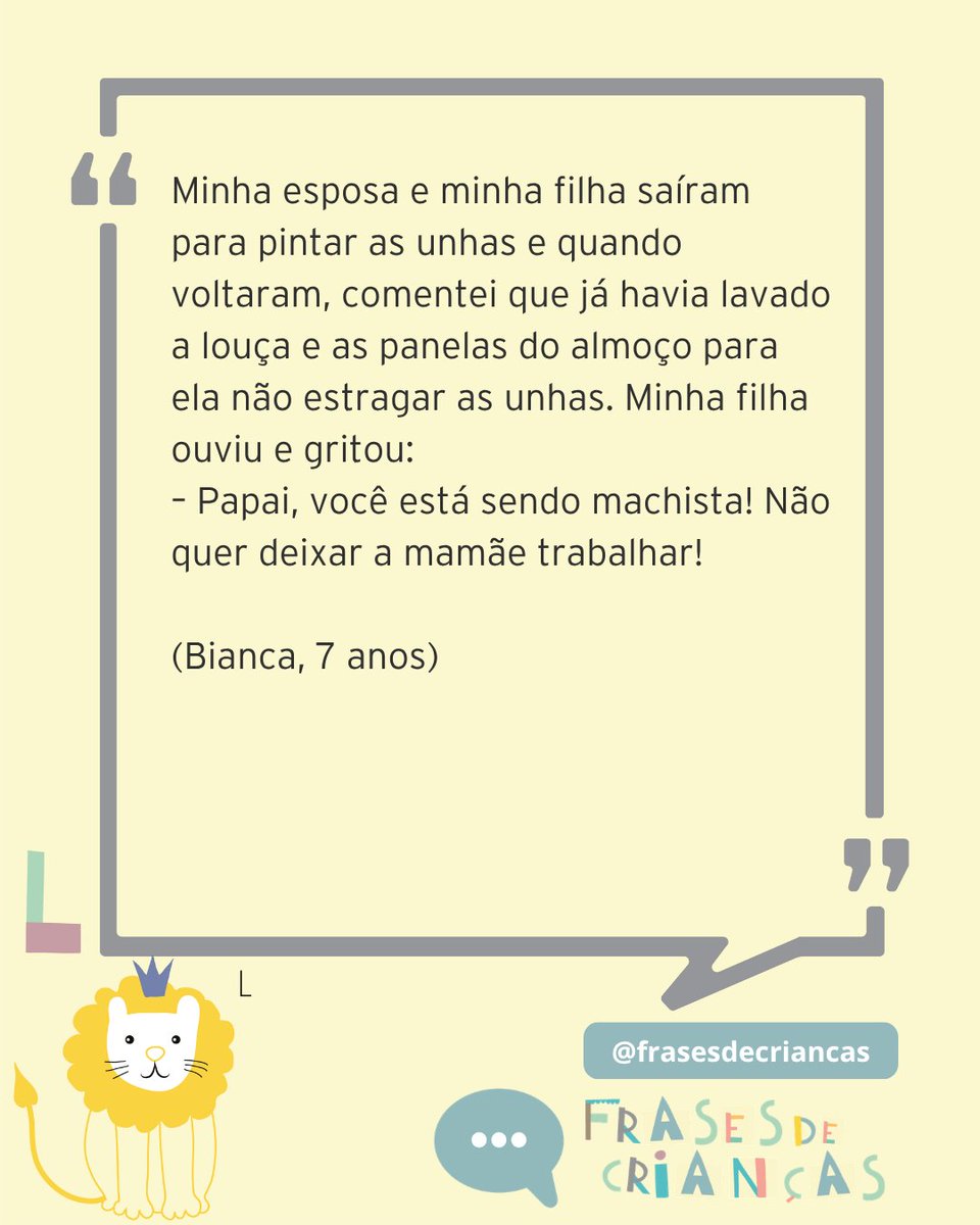 frases_criancas's tweet photo. MAN IN CURE

#frasesdecriancas #crianças #perolasinfantis #criançascriativas #machista

--
Assine o canal do Frases de Crianças no WhatsApp e receba as pérolas todos os dias direto em sua caixa. Veja o link na bio. https://t.co/4bfJ0bfjrk