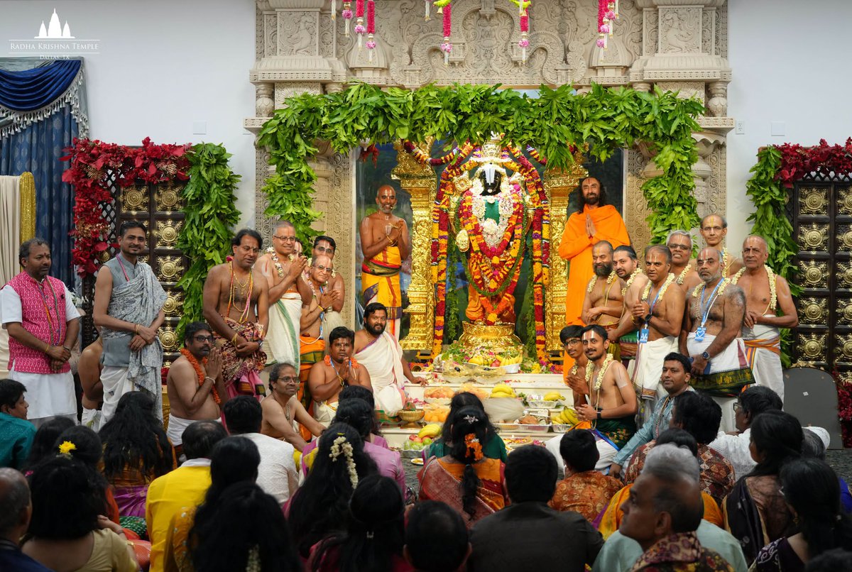 Sw_Mukundananda's tweet photo. By the grace of God, we were blessed to witness a truly historic and a divine moment at the Radha Krishna Temple of Dallas—the sacred Prana Pratishtha Mahotsavam of Sri Venkateswara Swamy.

In the holy presence of H.H. Sri Chinna Jeeyar Swamiji, countless devotees experienced the joy of the Lord's first darshan as the temple echoed with devotion and the sacred chants of "Govinda! Govinda!"

When God is lovingly invited into our hearts, His divine presence sanctifies our lives and fills them with peace, faith, and divine love. May Lord Sri Venkateswara inspire us all to deepen our love for God and walk steadfastly on the path of Bhakti.

This sacred day will forever remain etched in our hearts as a celebration of God's infinite grace and compassion.

#SwamiMukundananda