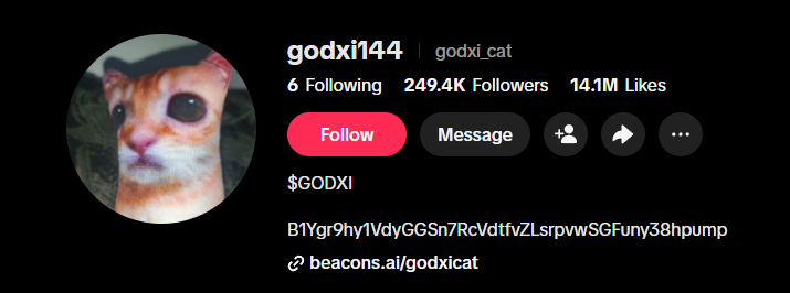 GodxiSol's tweet photo. $GODXI 

B1Ygr9hy1VdyGGSn7RcVdtfvZLsrpvwSGFuny38hpump

CA in tiktok! https://t.co/2Y0LCRylfn