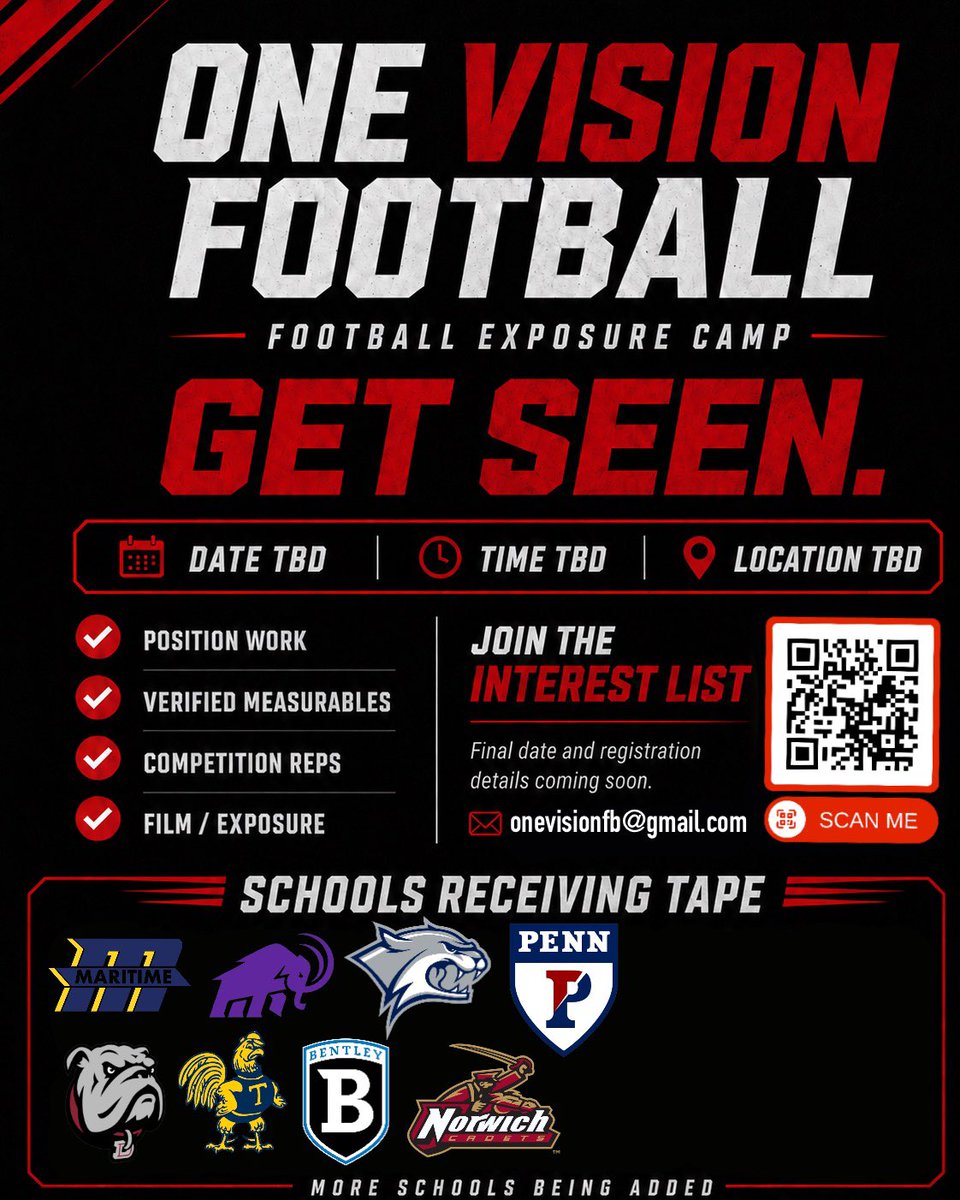 OnevisionFB's tweet photo. OneVision Football Camp is coming.

Get real exposure. Get your film organized. Get your information in front of college programs.

Spots will be limited — details coming soon.

Fill out the interest form / DM us to get on the list.
Link to sign up also in bio.
#OneVisionFootball #FootballRecruiting #ExposureCamp #Skillscamp #Recruit