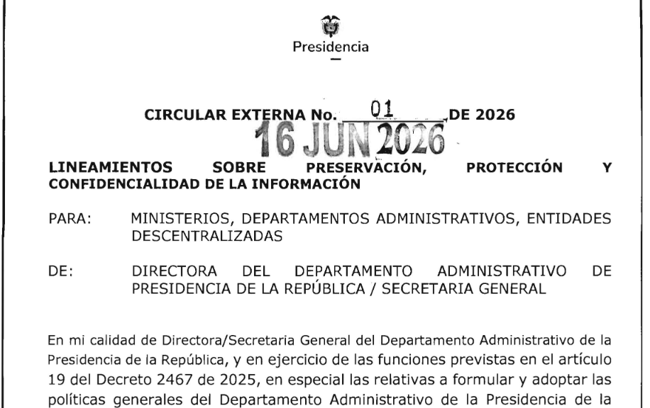 NormatividadCEL's tweet photo. Presidencia. CIRCULAR INTERNA 1/2026. LINEAMIENTOS SOBRE PRESERVACIÓN, PROTECCIÓN Y CONFIDENCIALIDAD DE LA INFORMACIÓN https://t.co/IYRuLyhSXd https://t.co/UBDxoTozUZ
