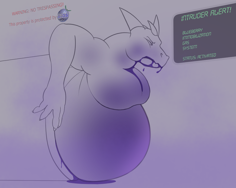 DdraigDerg's tweet photo. One must be careful when exploring abandoned labs. The security systems might still be active! And you might find your clothes getting tighter, and your stomach gurgling loudly…

Art by @zcosmo23, who is quite the expert on blueberry booby traps! Day 6 of #JuicyJuly! https://t.co/KR7hvsJiWe