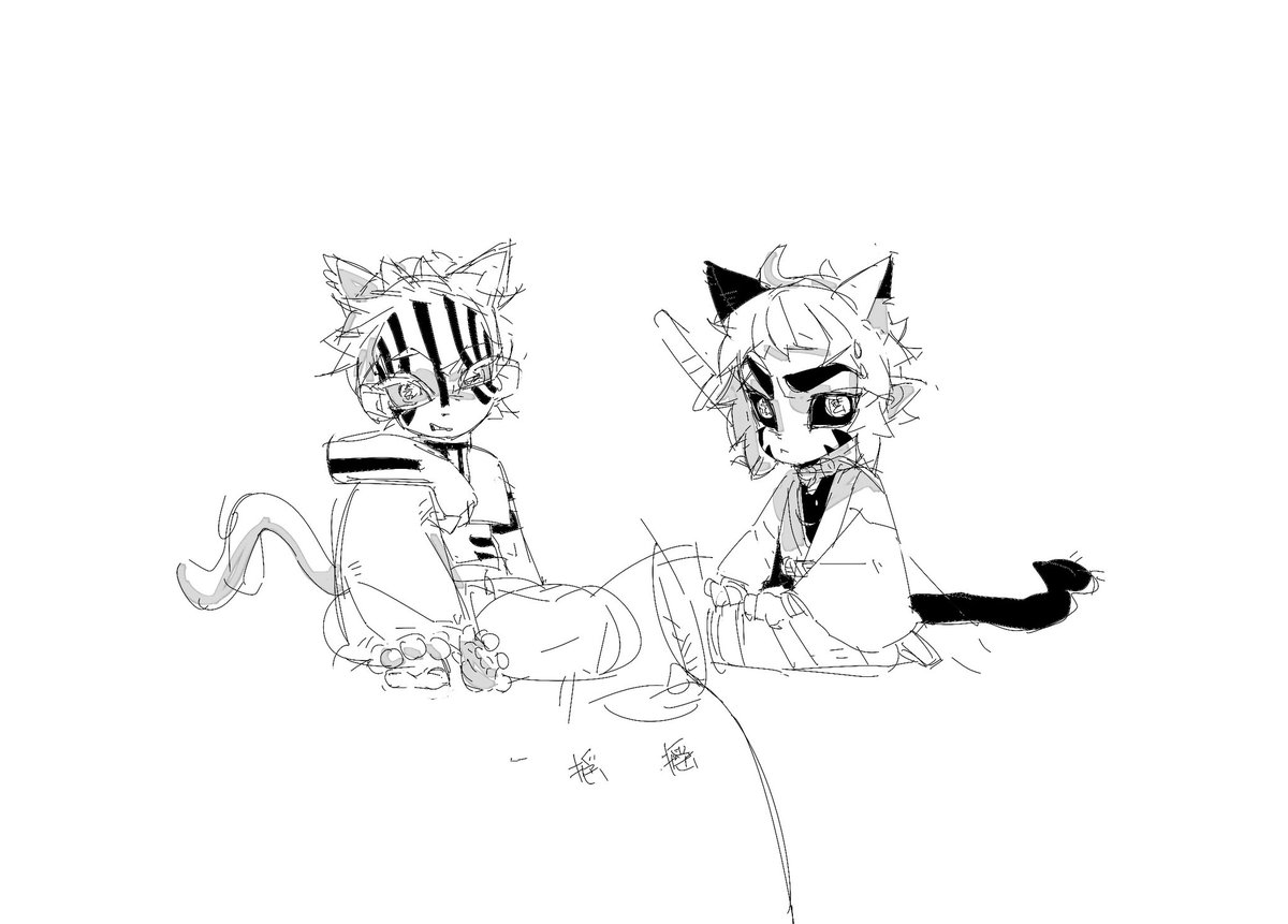 takotakopi5577's tweet photo. 那就不得不拿出这个了，去年画的没想到你们俩真能变成🐱啊！！ https://t.co/8RxWUARAVe