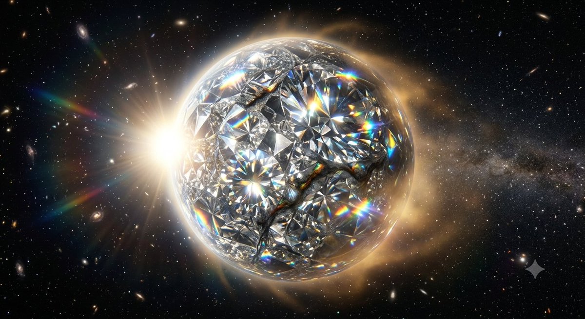 adamatzi's tweet photo. Fun fact.
​Astronomers found a super-Earth called 55 Cancri e that's a "diamond planet." It's so carbon-rich and under such intense pressure that at least 1/3 of its mass is solid diamond—the equivalent of 3 entire Earths! 💎🪐 #SpaceFacts https://t.co/d2IzeEQgDv