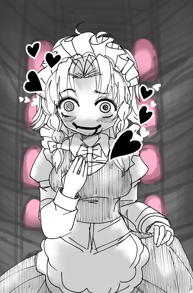 iwashiie's tweet photo. 咲夜さん　東方ﾌｧﾝｱｰﾄ
+ちょっとファムちゃん風味(別ジャンル
それはそうなんだけどおぜうさまらぶなめいどだといつもこんなかんj(ナイフの刺さる音
というのもあってこれはそこまで風味出なかったなぁとw https://t.co/JZtCxdqsyC