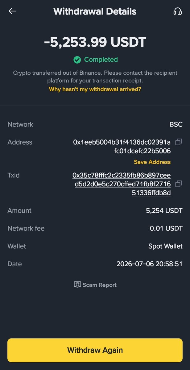 92bilal97's tweet photo. @MediaScala @TrustWallet @TrustWalletApp
Urgent help needed for Ticket #28646996. Completed a BSC transfer of 5,253.99 USDT, but my app balance is not updating. On-chain is fully confirmed.
​TxID: 0x35c78fffc2c2335fb86b897ceed5d2d0e5c270cffed71fb8f271651336ffdb8d https://t.co/ICWdeNMBbG