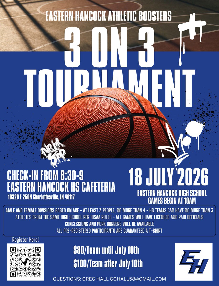 ehroyals's tweet photo. Don't forget to sign up for the EH Athletic Boosters 3 on 3 on July 18th. Early bird deadline is this Friday, July 10th. Price goes from $80 to $100 per team. https://t.co/gHlwkyoX0G