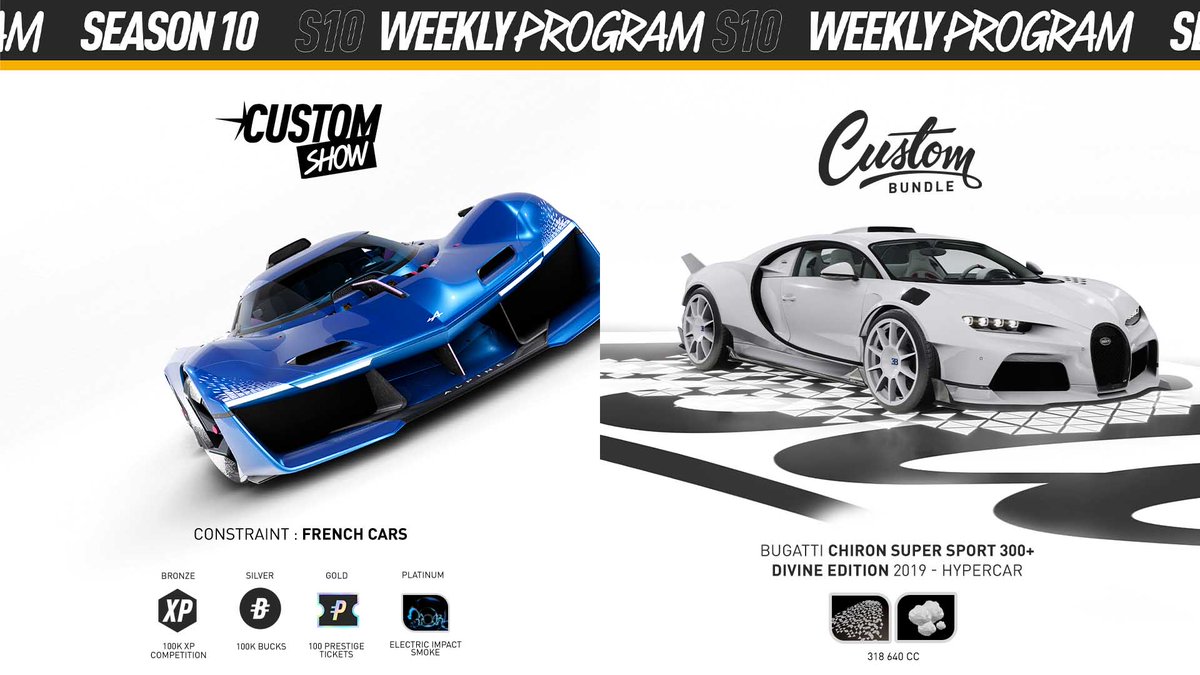 TheCrewGame's tweet photo. On the Islands this week:
🏎️ French Revolution
📸 French Cars
💰 Alpine A110 R Ultime &amp; Alpine Alpenglow HY6 Concept
🖌️ Bugati Chiron Super Sport 300+ Divine Edition - Custom Bundle
 
Get the full rundown below! 👇
https://t.co/865FWvk06H https://t.co/4RKiZBe8NE