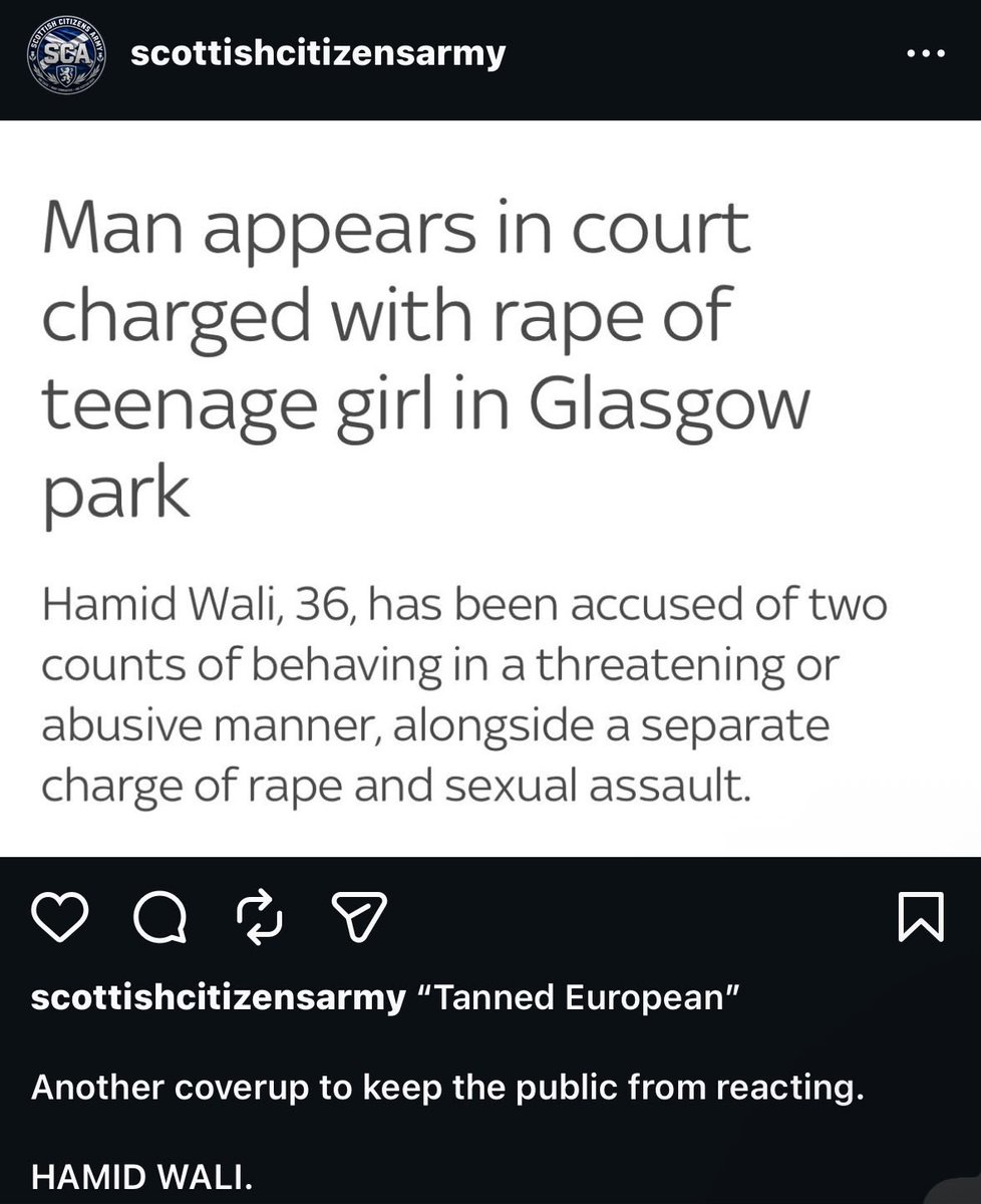 TeeCee1872's tweet photo. Where is the public outcry about this? Another muslim raping an innocent teenaged girl!! Described as tanned european 😅 the streets aren't safe with these animals and it's time something was done about the rape epidemic happening in Glasgow. #Glasgow #SnpOut https://t.co/r16NhH4xIh
