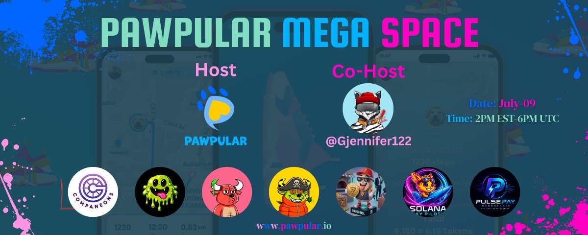PawpularApp's tweet photo. 🐾🎙️ PawPular Space #49 — Community Connections + GIVEAWAYS! ✨

We're back for another exciting PawPular Space! Join animal lovers, community builders, creators, and friends from across Web3 as we connect, share the latest updates, and enjoy another fun-filled session together. 💚🐶🌍

🗓️ July 09 | 2PM EST / 6PM UTC
🎤 Hosted by @PawpularApp 🐾
🤝 Co-hosted by @Gjennifer122 ✨

🎁 GIVEAWAYS
🐾 1 PPG NFT Free Mint
🐾 1 CEN NFT
🐼 1 OG BullBear, 1 Mutant BullBear 
🌟 $25 in Mystikeys + Everyone in space receives 1 Mystikeys  

Featured Guests:
@Companeons @solskypilots @BOTCLASHARENA @Pizza_on__Sol @SolOnChain @BullBearsX @DDishOZ 

❤️ Like & RT | 👥 Tag 3 friends | 🎧 Be in the Space
🔗 https://t.co/WbRqillHMS

Come connect with amazing communities, hear the latest PawPular updates, and enjoy some paw-some prizes with the fam! 🐾🔥

#pawpular #web3forgood