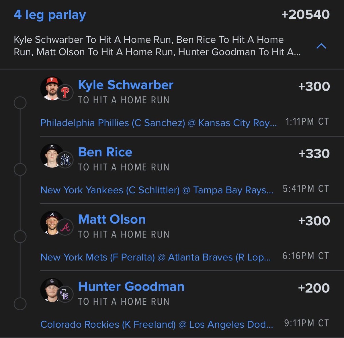 thatGuyPhillyp's tweet photo. Hits For Daily Feed
Potential win ✅- 4leg MLBHR
Let’s roll. https://t.co/fkkslkzAby