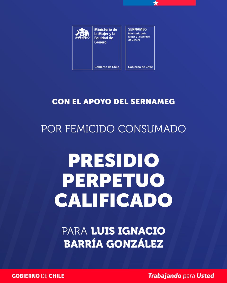 SernamEGChile's tweet photo. Gracias al trabajo de @SernamEGLosLago y Fiscalía de Calbuco se obtuvo Presidio Perpetuo Calificado para Luis Barría por el delito de violación con femicidio ocurrido en 2022 en Calbuco

Desde el Servicio, representamos a la familia de Lorena Cárdenas durante el proceso judicial https://t.co/Rzu8UX9f2K
