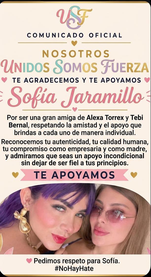 UnidSomosFuerza's tweet photo. @alexatorrexx #sofiajaramillo #tebibernal #UnidosSomosFuerza @UnidSomosFuerza https://t.co/yKSOae0IuI
