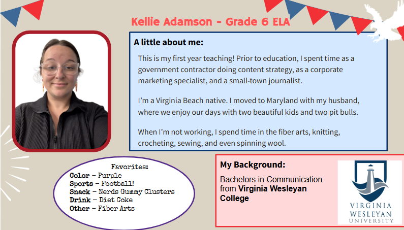 MacArthurAACPS's tweet photo. 📚🦅 Please join us in giving a warm MacArthur Middle School welcome to Ms. Adamson, our new 6th Grade Language & Literature Teacher! ❤️🤍💙
#BackToSchool #aacpsawesome #belonggrowsucceed #IBWorldSchool https://t.co/UeMtkiwGO5
