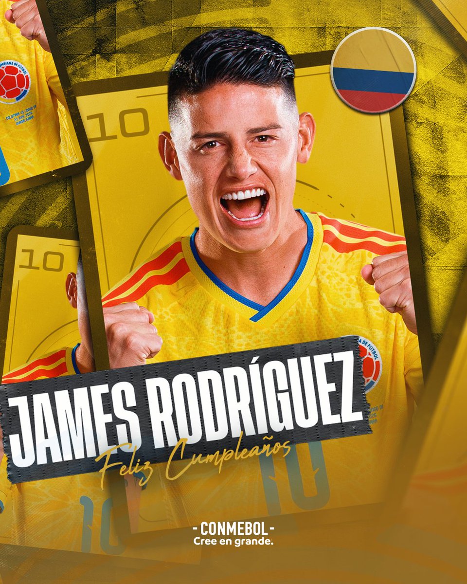 CONMEBOL's tweet photo. ¡El 10 de Colombia, máximo goleador de la #CopaMundialFIFA 2014! 🎂🙌 https://t.co/nQtCC6JAlM