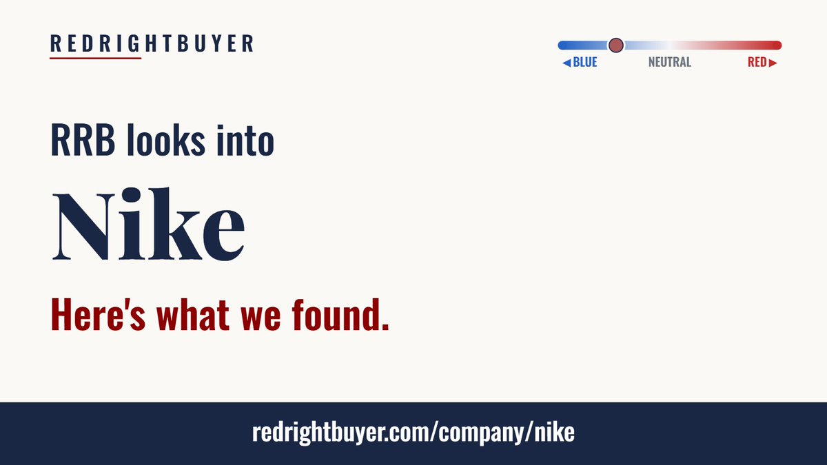 RedRightBuyer's tweet photo. Nike's corporate PAC gave about 76% of its 2024 federal candidate money to Democrats, and the company ties executive pay to diversity targets. RedRightBuyer rates it Blue (25). https://t.co/LaNpTARdkb https://t.co/jB35hA4sIl
