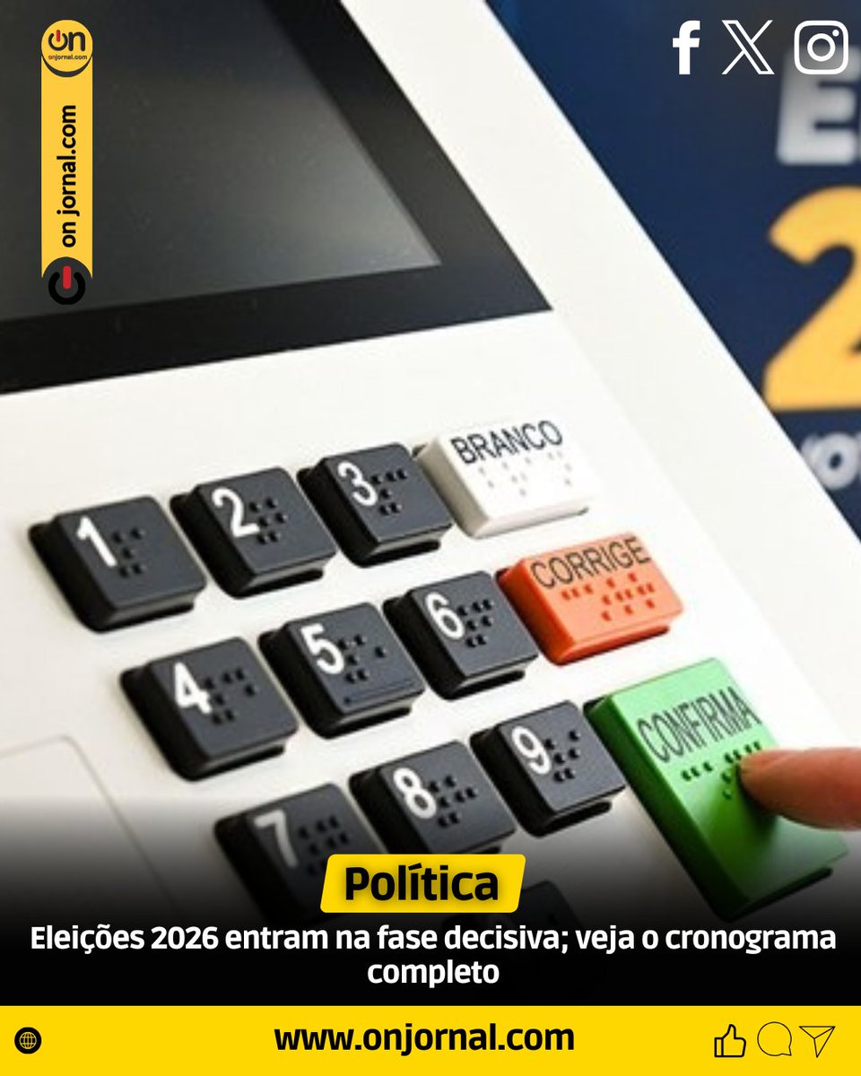 Onjornal1's tweet photo. A menos de #trêsmeses das #eleições de #outubro, o processo #eleitoral de 2026 entra na fase decisiva no #Brasil.
Acesse: https://t.co/Vi6r3ekpBD https://t.co/YBwwCwsjKU