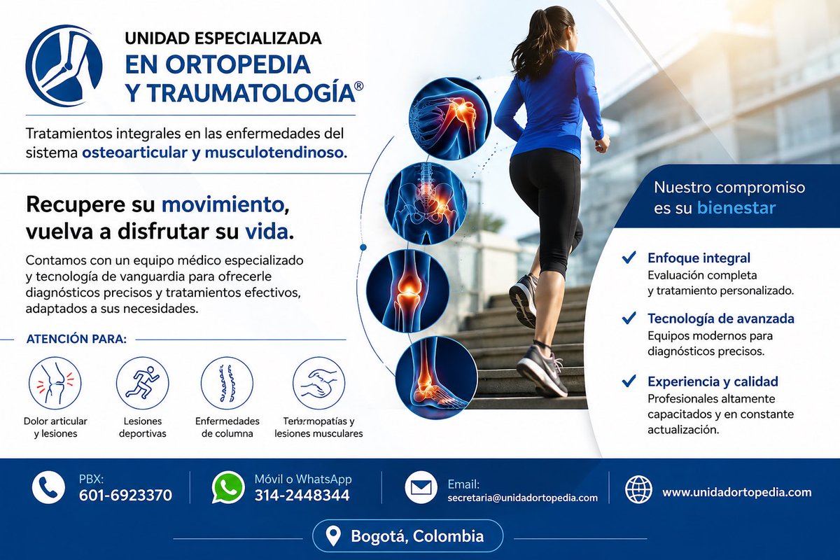UnidadOrtopedia's tweet photo. No se acostumbre a vivir con dolor. Invierta hoy en su movilidad y en su calidad de vida. Su bienestar comienza con una valoración especializada.

#OrtopediaSuba #TraumatologíaSuba #SaludArticularSuba #DolorMusculoesqueléticoSuba #BogotáSuba https://t.co/AO1jOHkX4C