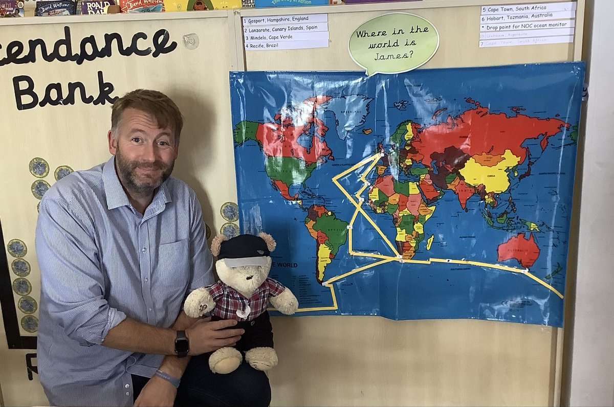 stjulieprimary's tweet photo. It was wonderful to welcome our friend James Ketchell @CaptainKetch back to St Julie today following his epic sail around the world. We loved hearing about his travels and in return we presented him with a book of adventures and thank you letters written by the children. https://t.co/eYjcNZOMWm