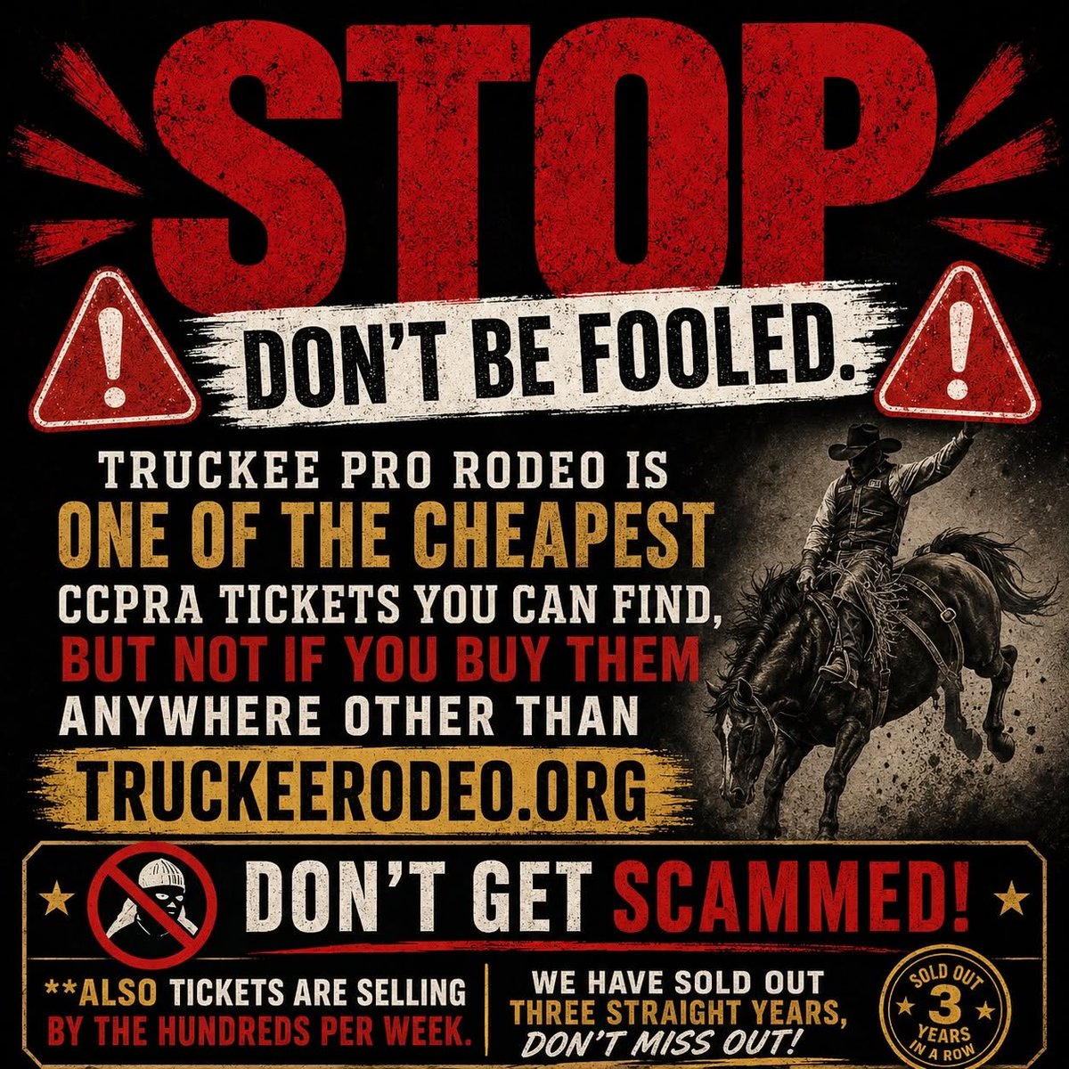 1015KTKE's tweet photo. The Truckee Pro Rodeo — August 27th through 29th at McIver Arena. It sold out in 2025, so don’t wait. Only tickets from https://t.co/5EMWpDeEtM are valid, so get yours now at https://t.co/5EMWpDeEtM. https://t.co/IWI1Ncus26