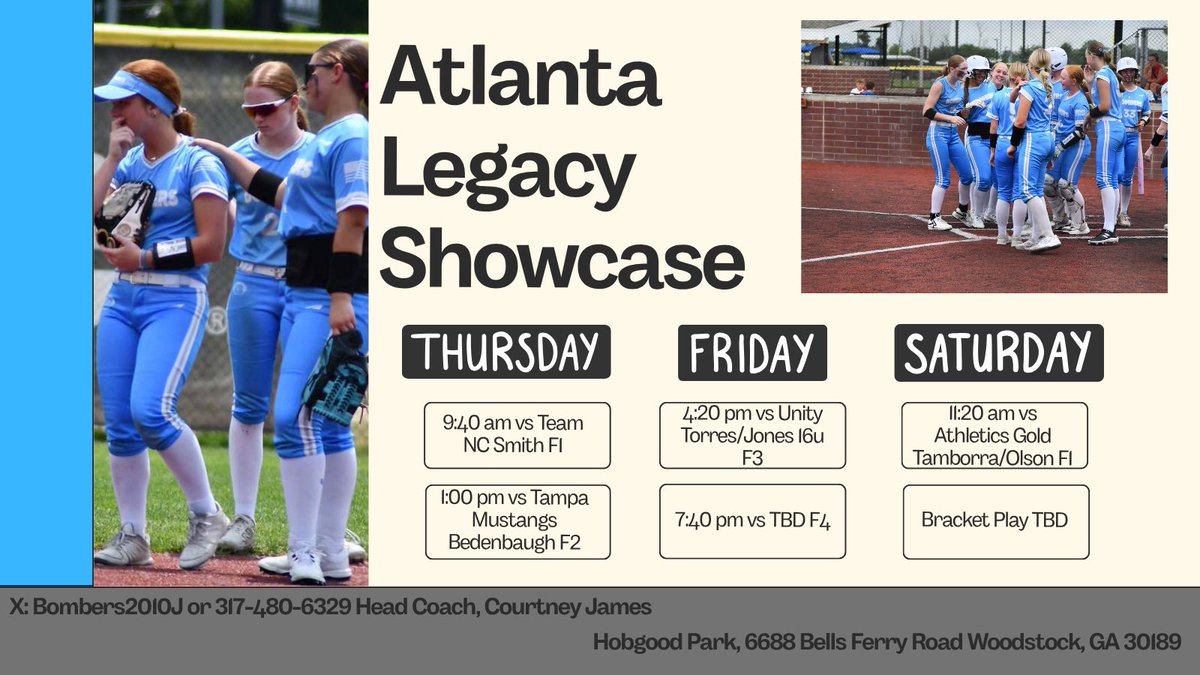 Bombers2010J's tweet photo. Next up: Atlanta Legacy 🔜

@NDsoftball @NKUNorseSB @ButlerSoftball @OleMissSoftball @HailStateSB @TexasSoftball @AggieSoftball @LSUsoftball @IndianaSB @UKsoftball @KentStSoftball @NIUSoftball @UNCWsoftball @RamblersSB @IUINDY_SBALL @MarianKnightsSB @RMUSoftball @SBRRetweets https://t.co/6Kh1Kghr2c