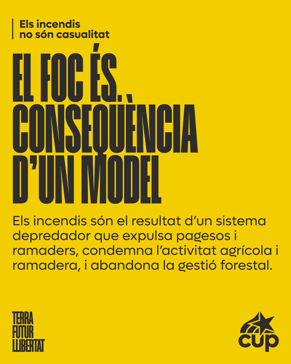 CUPcornella's tweet photo. Tot el nostre escalf a les afectades i víctimes dels incendis d'arreu dels Països Catalans.

Els incendis no són casualitat, són una conseqüència.

Canviem el model. Cuidem la nostra Terra! https://t.co/yybbcSfnF3