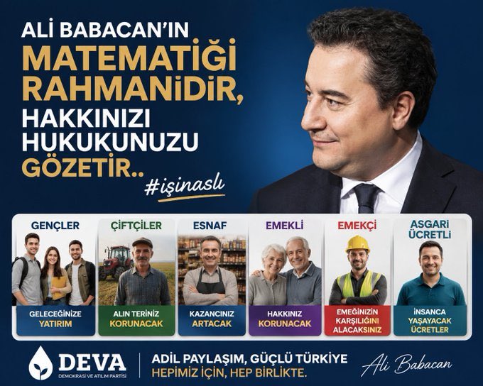 filizgoztasi12's tweet photo. “Bir siyasetçinin değeri, kimleri karşısına aldığıyla değil; kimleri hesaplarının içine kattığıyla ölçülür. Gençi, çiftçisi, esnafı, emeklisi, emekçisi ve asgari ücretlisi aynı denklemin öznesiyse, orada kuru bir ekonomi hesabı değil, insanı merkeze alan bir devlet tasavvuru vardır. Sayın Ali Babacan’ın farkı, rakamları büyütmekten önce insanın hakkını eksiltmeyen bir hesap kurabilmesidir.” 
@alibabacan @devapartisi
