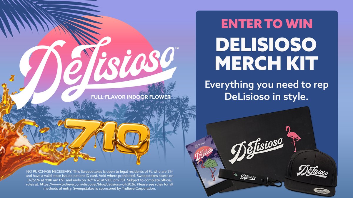 Trulieve's tweet photo. We're kicking off 710 week with a DeLisioso Dab-kit Giveaway! Enter below and stop by your local Trulieve for DeLisioso today🦩💗

HOW TO ENTER:
7️⃣ Follow @Trulieve
1️⃣ Like this post
0️⃣ Repost

Full Rules: https://t.co/R2b7AaIZAk https://t.co/CDHo5x1Iu0
