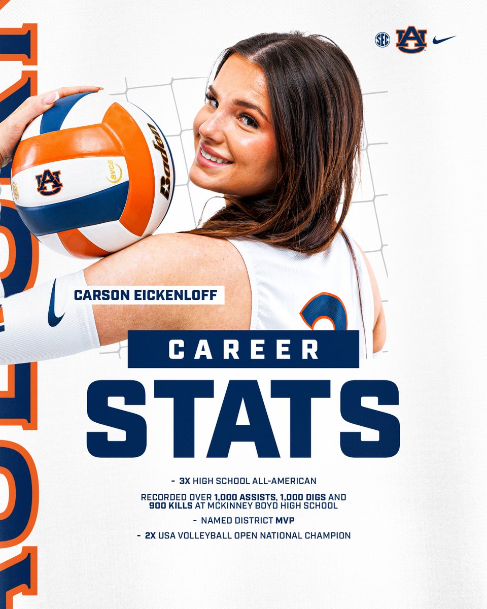 AuburnVB's tweet photo. Carson joined our squad in January, and we're so glad she did ‼️

#WarEagle x @AuburnTigers https://t.co/OR62Jbhem2
